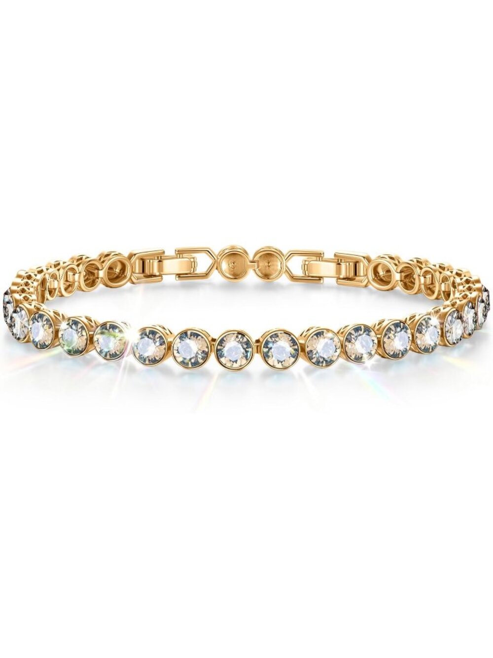 Women's Moonlight White Birthstone Tennis Swarovski Crystals Adjustable Bracelet